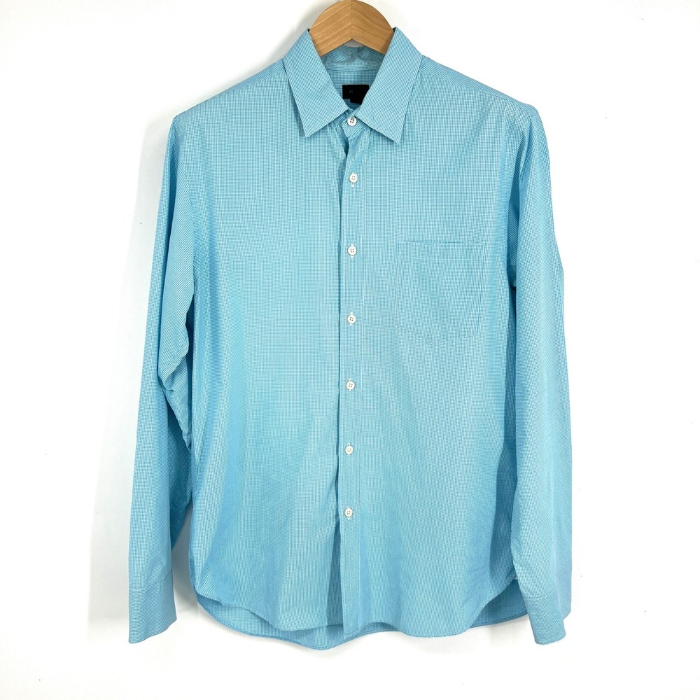 J. Crew Mens Gingham Check Long Sleeve Button Up Shirt M Blue White Casual